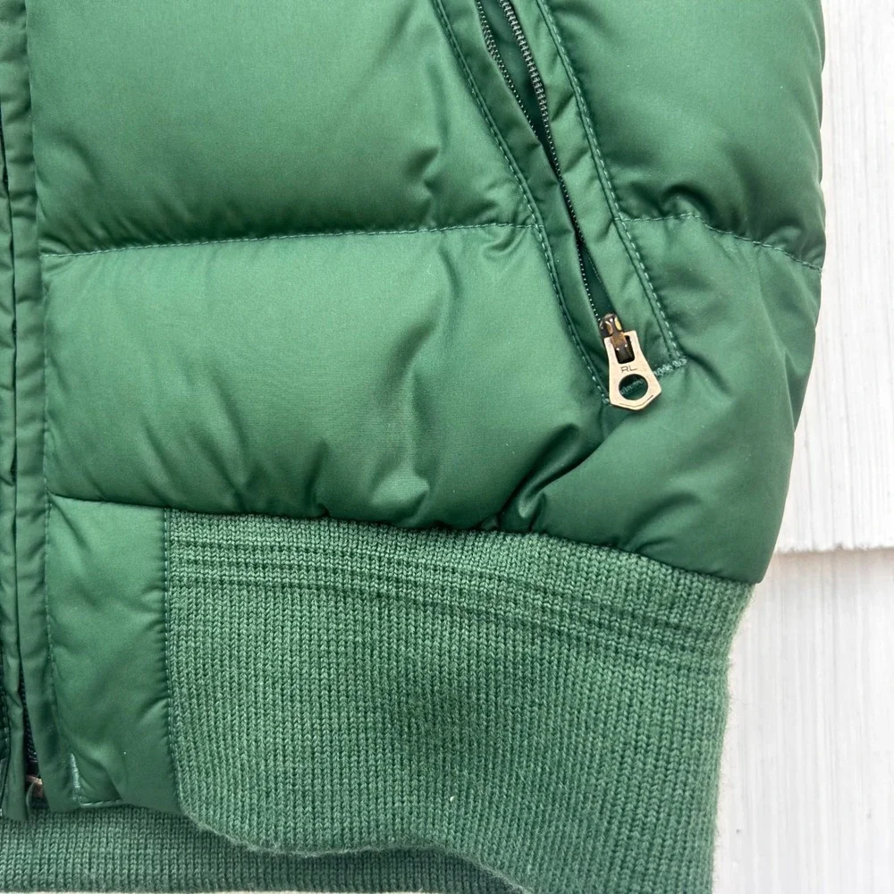 Ralph Lauren Kids Green Purple Down‎ Puffer Vest Hooded Crest Patch Size M 8/10
